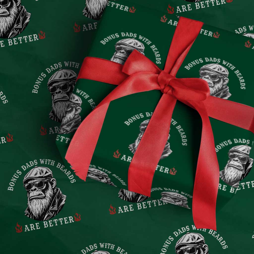 Bonus Dad Gifts Wrapping Paper Roll Retro Bigfoot Stepdad With Beards Are Better