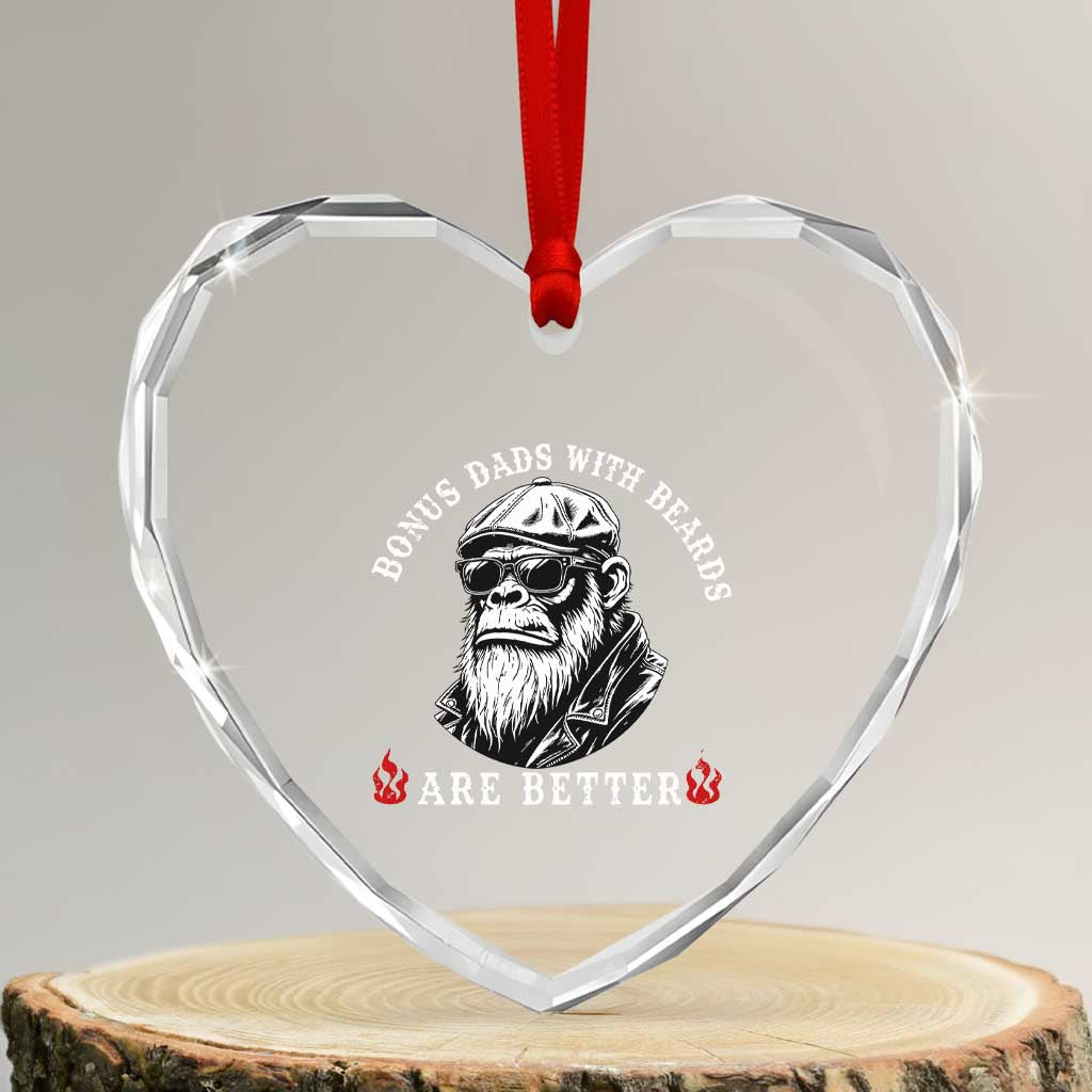 Bonus Dad Gifts Heart Crystal Glass Ornament Retro Bigfoot Stepdad With Beards Are Better