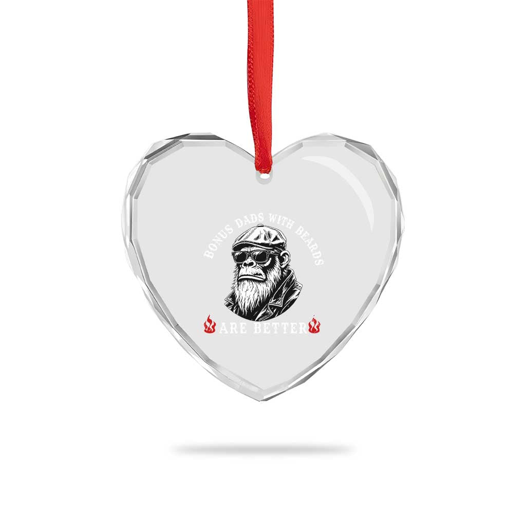 Bonus Dad Gifts Heart Crystal Glass Ornament Retro Bigfoot Stepdad With Beards Are Better