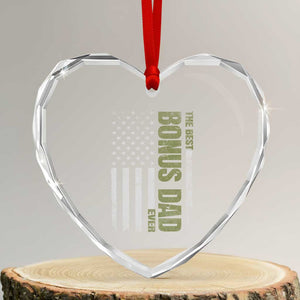 Bonus Dad Heart Crystal Glass Ornament American Flag Best Bonus Dad Ever Fathers Day TS10 Transparent Glass 3'' Heart Print Your Wear