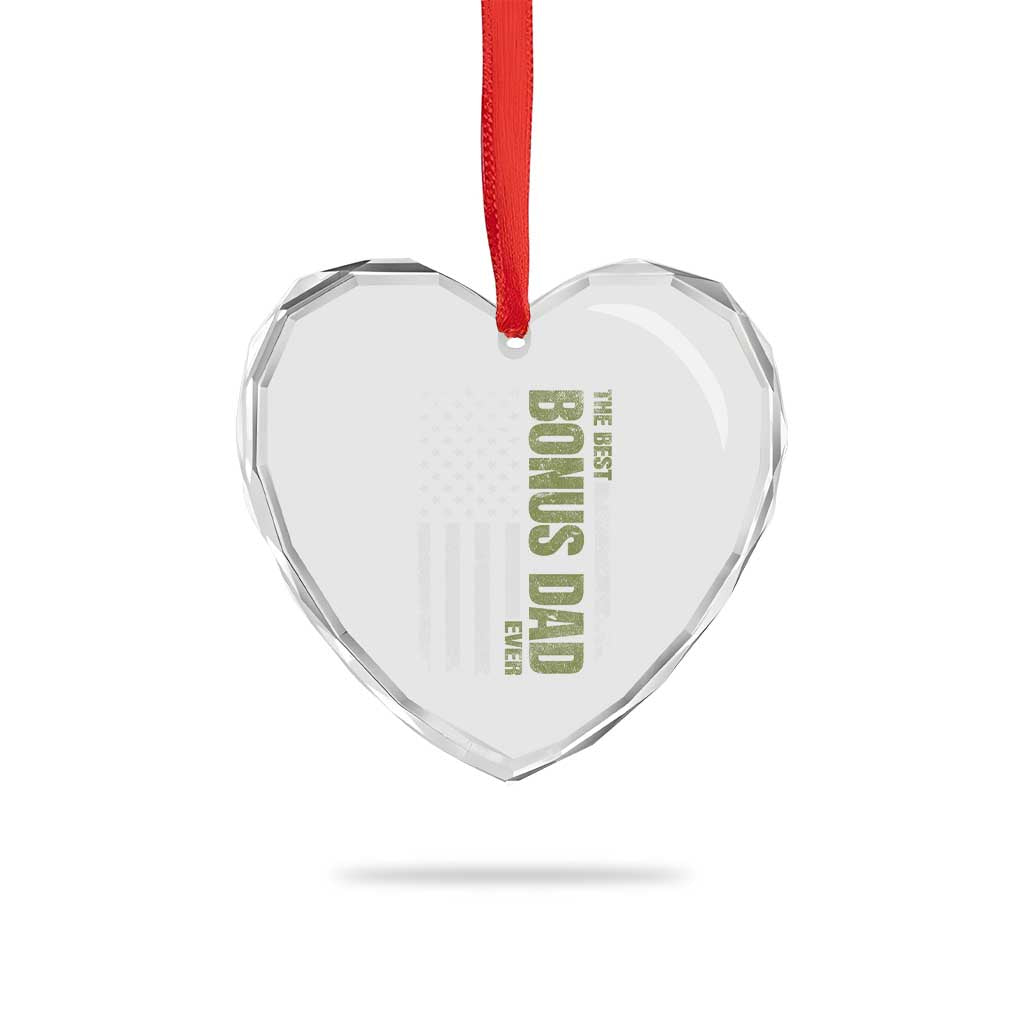 Bonus Dad Heart Crystal Glass Ornament American Flag Best Bonus Dad Ever Fathers Day TS10 Print Your Wear