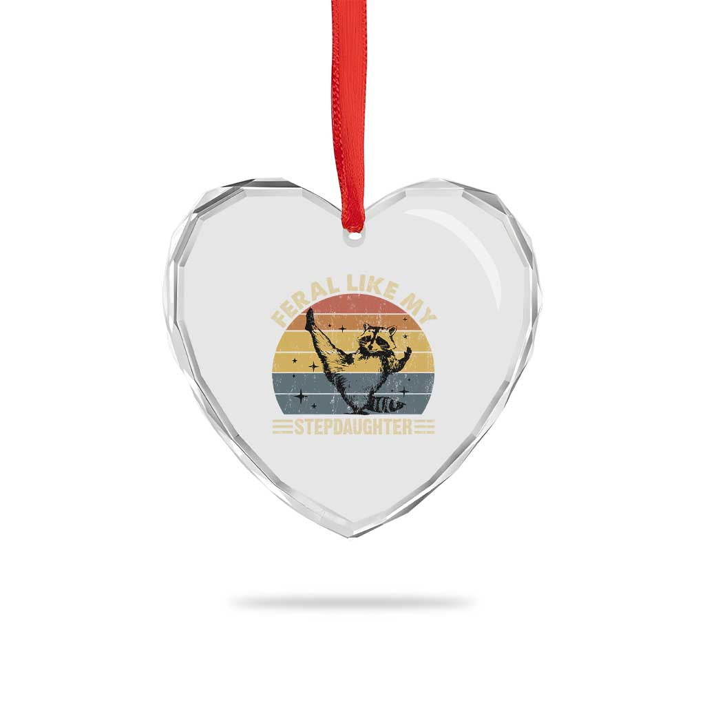 Bonus Dad Heart Crystal Glass Ornament Retro Feral Raccoon Stepdad Gifts From Bonus Daughter Stepdaughter TS10 Print Your Wear