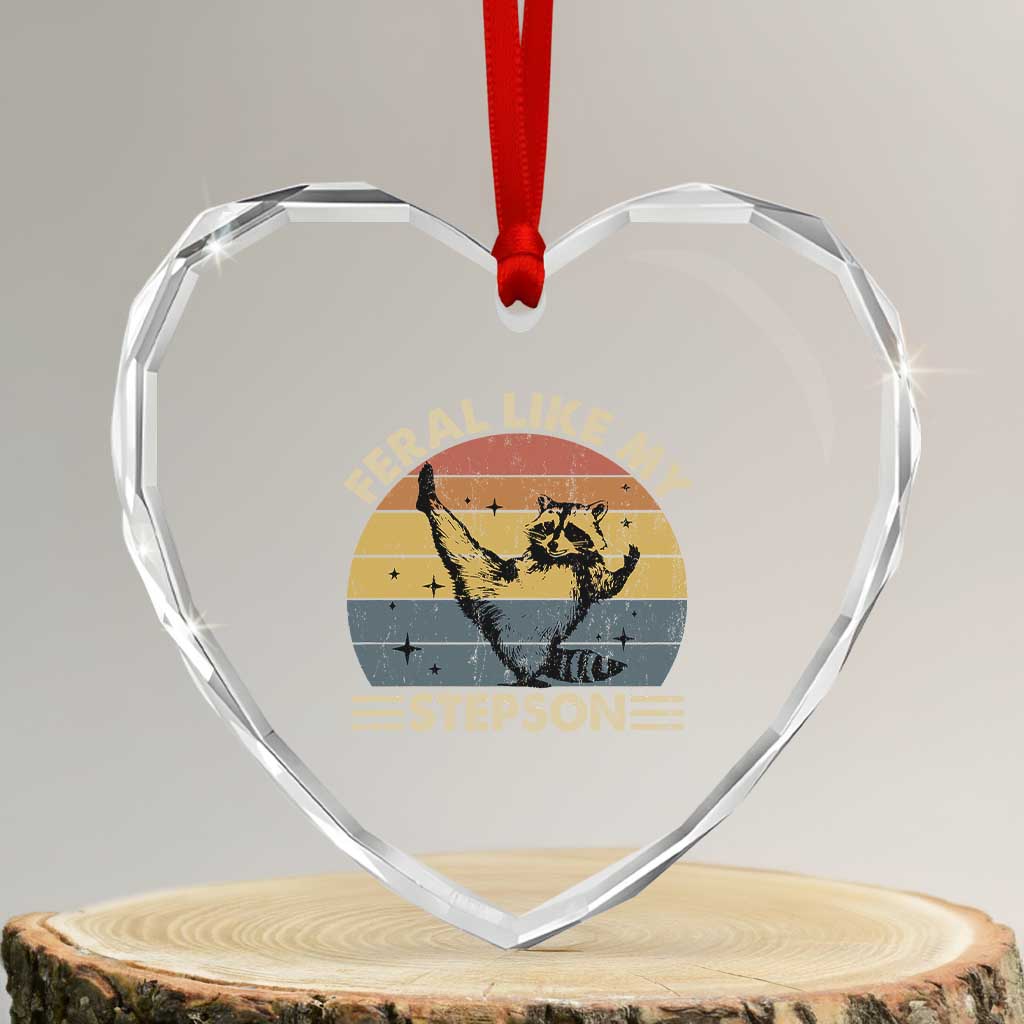 Bonus Dad Heart Crystal Glass Ornament Retro Feral Raccoon Stepdad Gifts From Bonus Son Stepson TS10 Transparent Glass 3'' Heart Print Your Wear