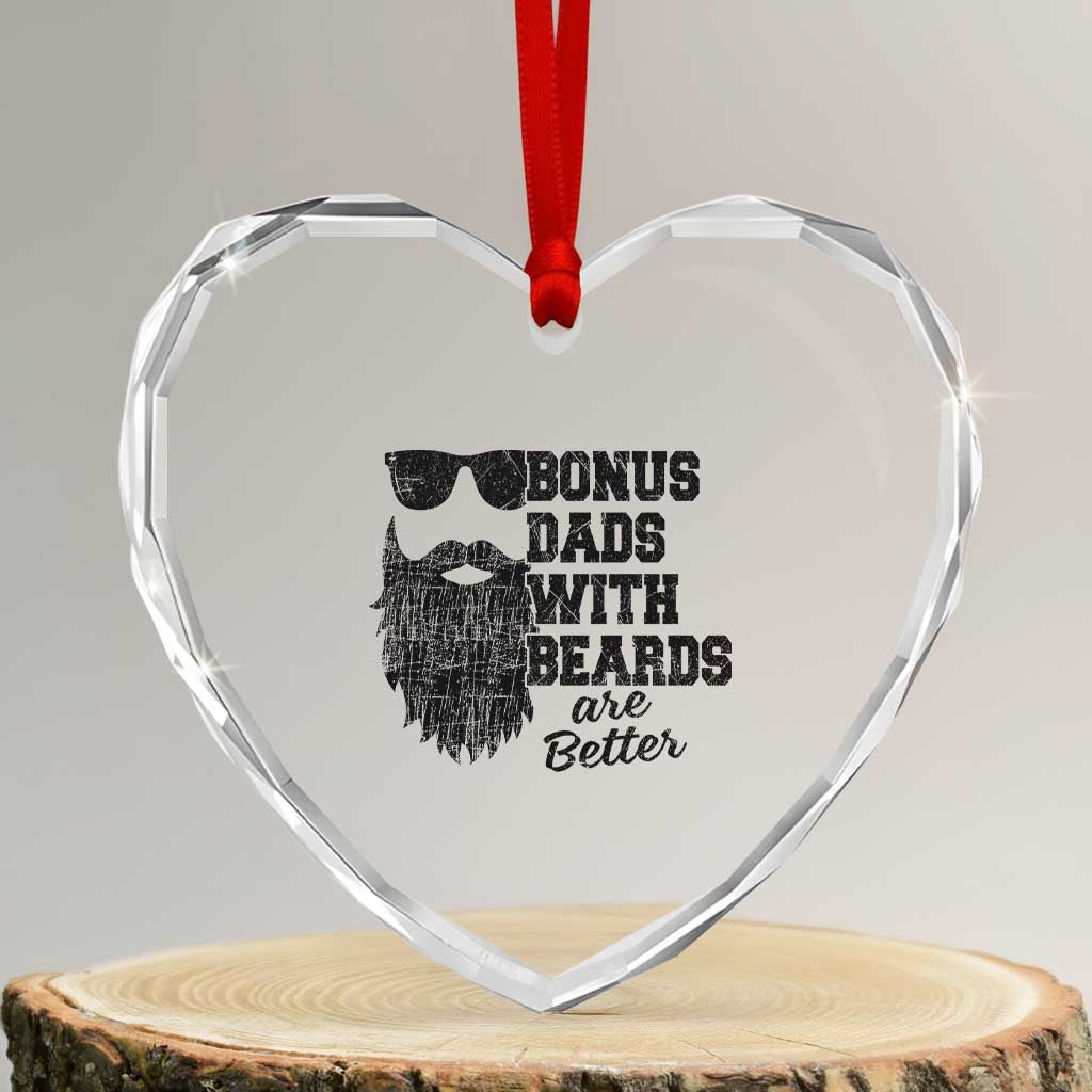 Bonus Dads With Beards Are Better Heart Crystal Glass Ornament Retro Step Dad Fathers Day