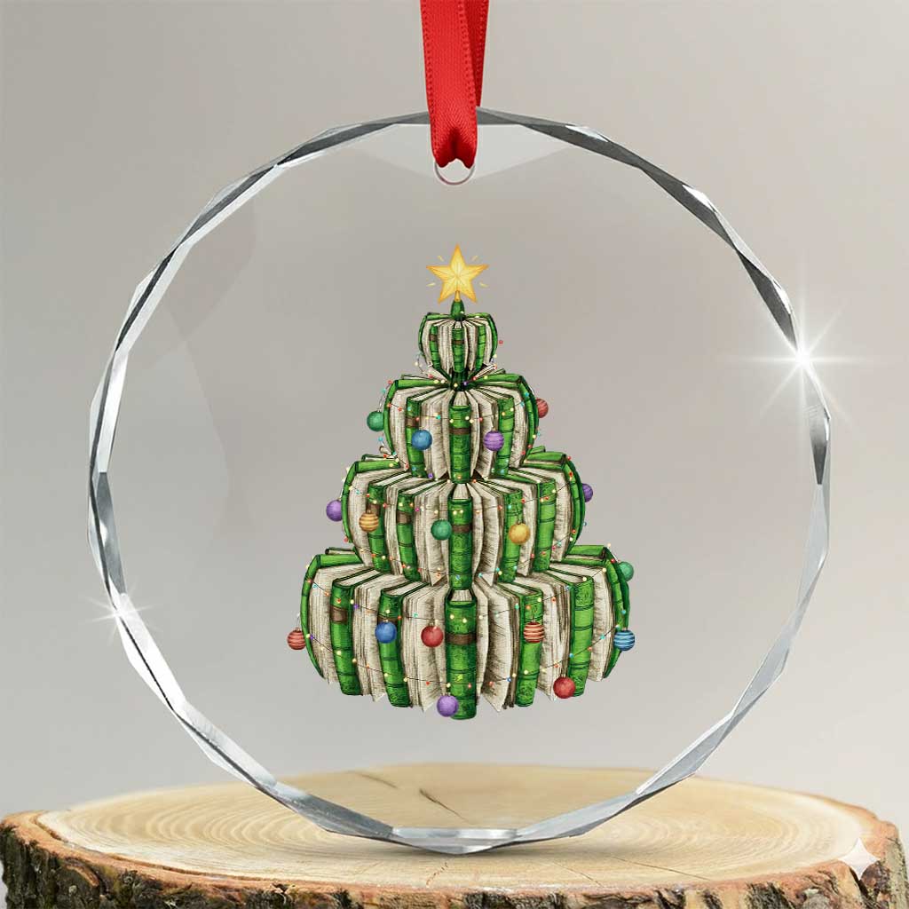 Book Christmas Tree Book Lover Teacher Librarian Crystal Glass Ornament TS11 Transparent Glass 3'' Circle Print Your Wear