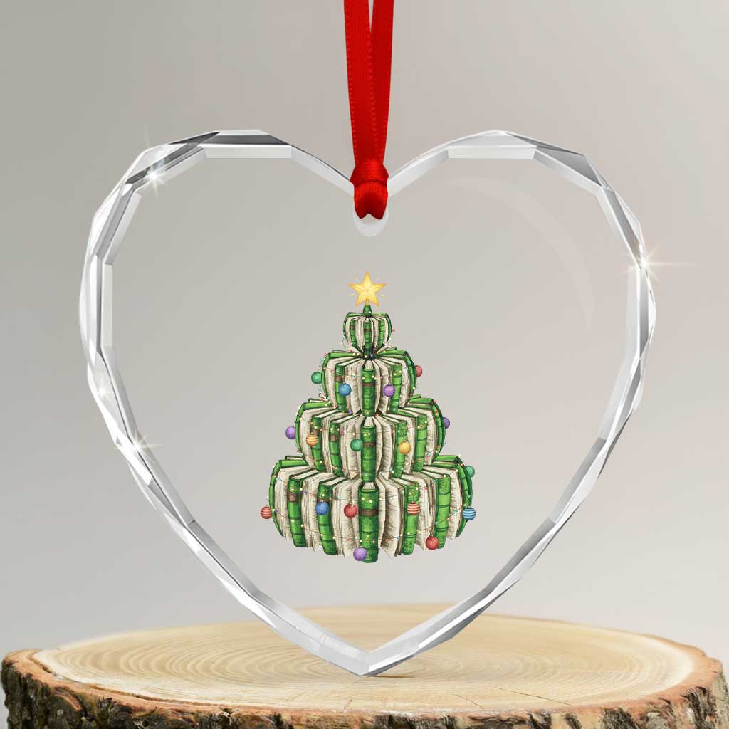Book Christmas Tree Book Lover Teacher Librarian Heart Crystal Glass Ornament TS11 Transparent Glass 3'' Heart Print Your Wear