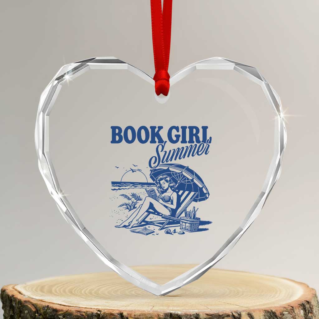 Book Girl Summer Heart Crystal Glass Ornament Funny Beach Book Lover Gift TS12 Transparent Glass 3'' Heart Print Your Wear
