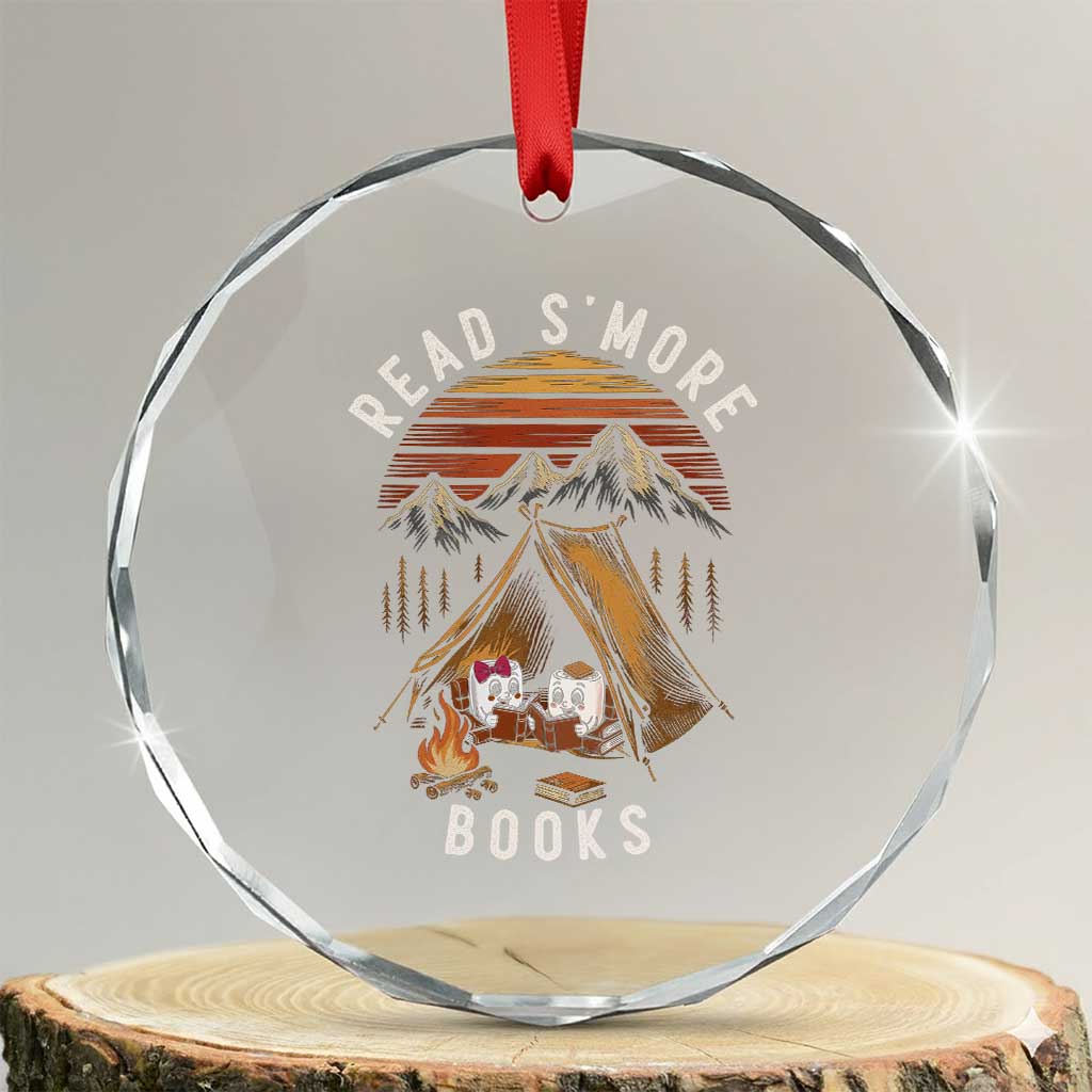 Book Lover Gift Crystal Glass Ornament Read Smore Books Camping Humor TS12 Transparent Glass 3'' Circle Print Your Wear