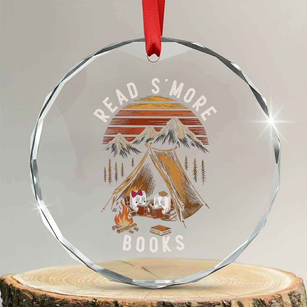 Book Lover Gift Crystal Glass Ornament Read Smore Books Camping Humor TS12 Transparent Glass 3'' Circle Print Your Wear