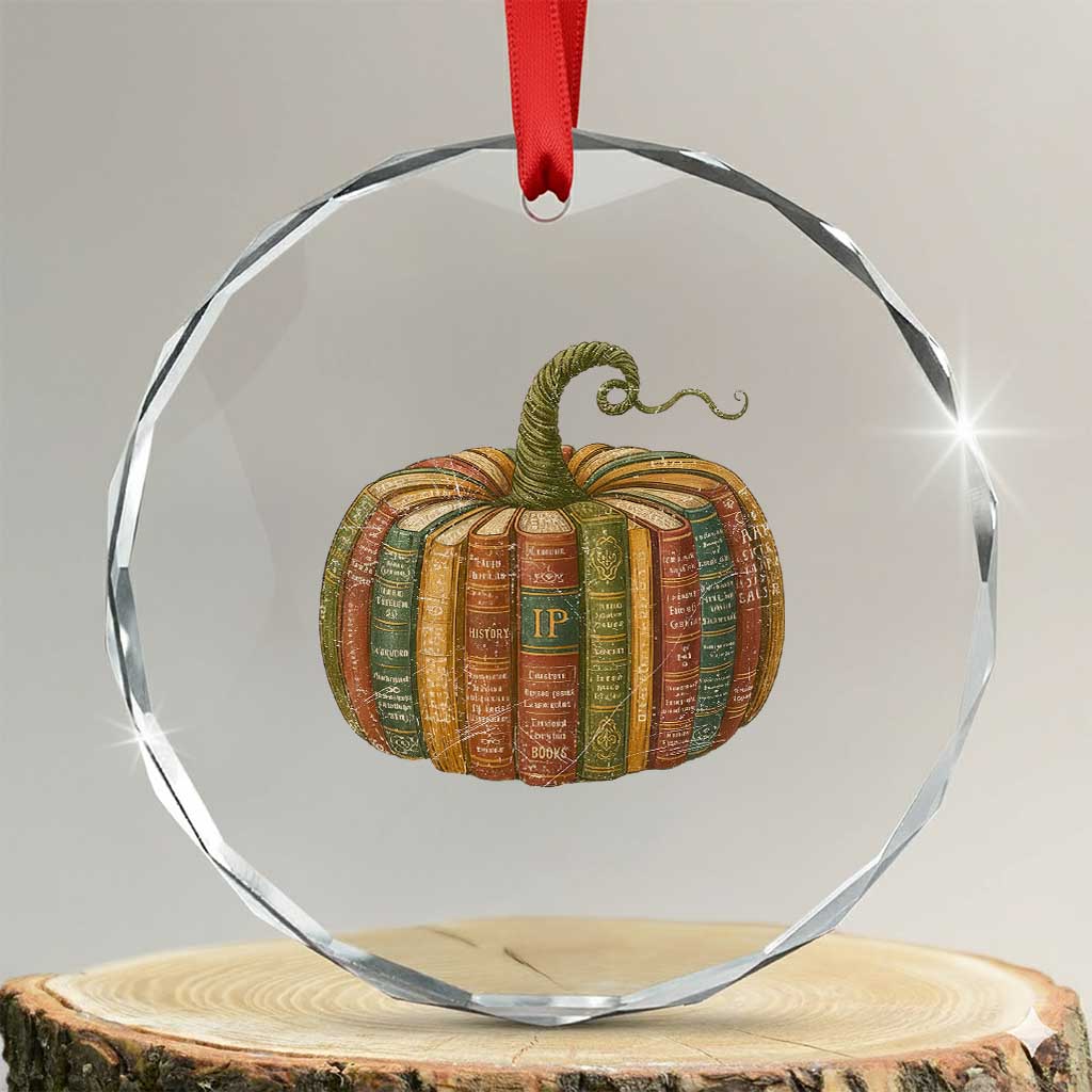 Book Pumpkin Autumn Fall Librarians Bookworm Teacher Crystal Glass Ornament TS11 Transparent Glass 3'' Circle Print Your Wear