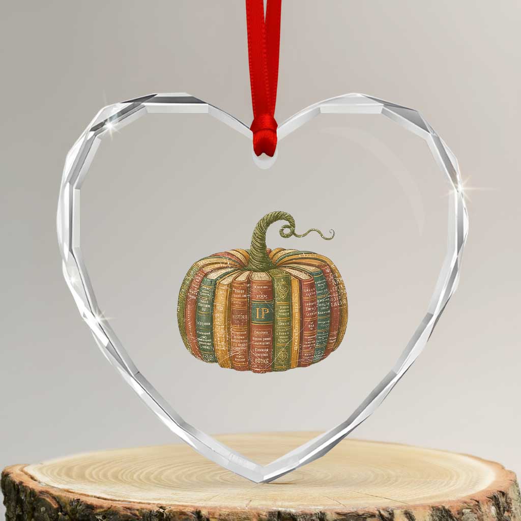 Book Pumpkin Autumn Fall Librarians Bookworm Teacher Heart Crystal Glass Ornament TS11 Transparent Glass 3'' Heart Print Your Wear