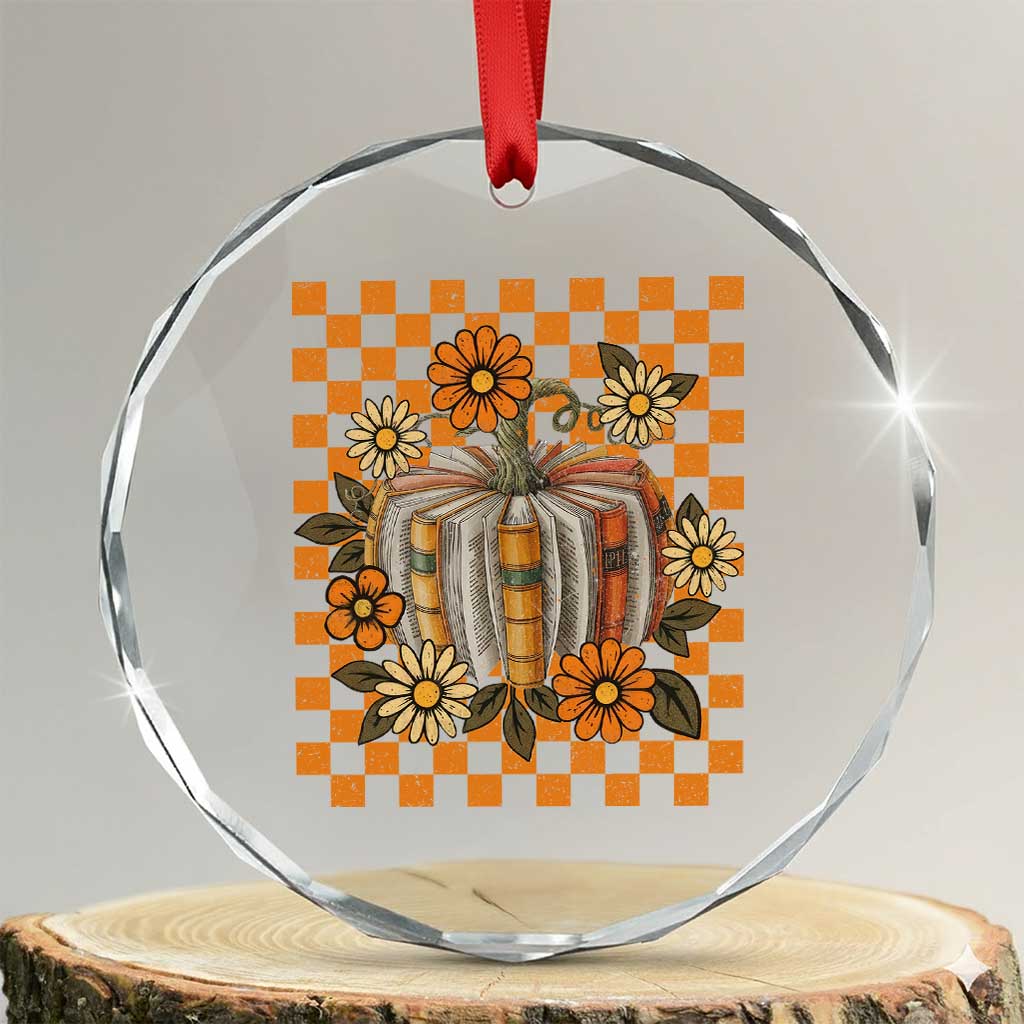Book Pumpkin Crystal Glass Ornament Fall Halloween Book Lover Bookish Gift TS10 Transparent Glass 3'' Circle Print Your Wear