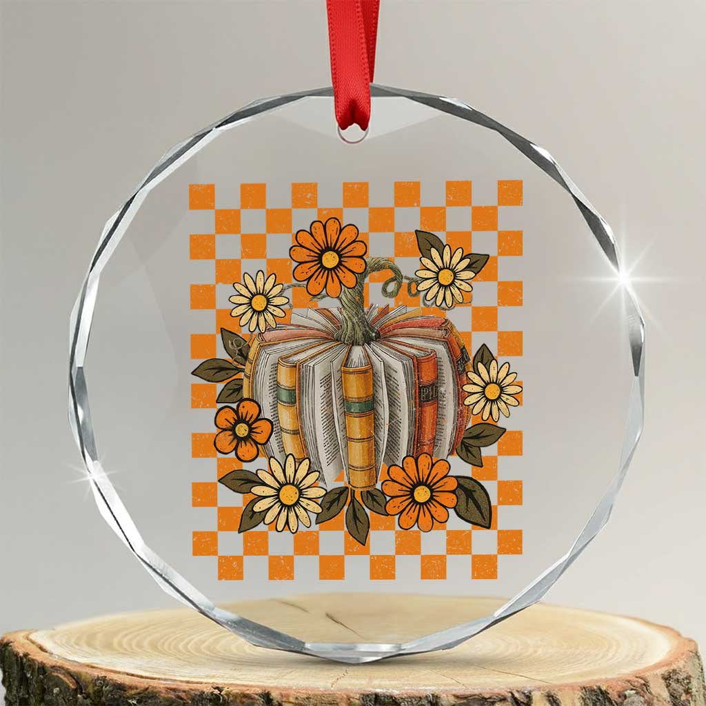 Book Pumpkin Crystal Glass Ornament Fall Halloween Book Lover Bookish Gift TS10 Transparent Glass 3'' Circle Print Your Wear