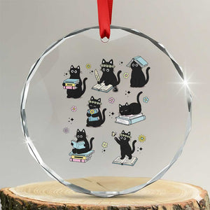 Bookish Black Cat Crystal Glass Ornament Funny Librarian Cat Lover Gift TS12 Transparent Glass 3'' Circle Print Your Wear
