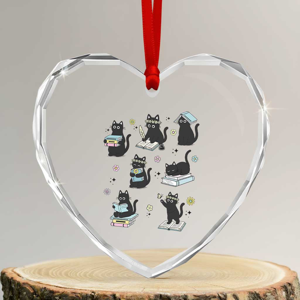 Bookish Black Cat Heart Crystal Glass Ornament Funny Librarian Cat Lover Gift TS12 Transparent Glass 3'' Heart Print Your Wear