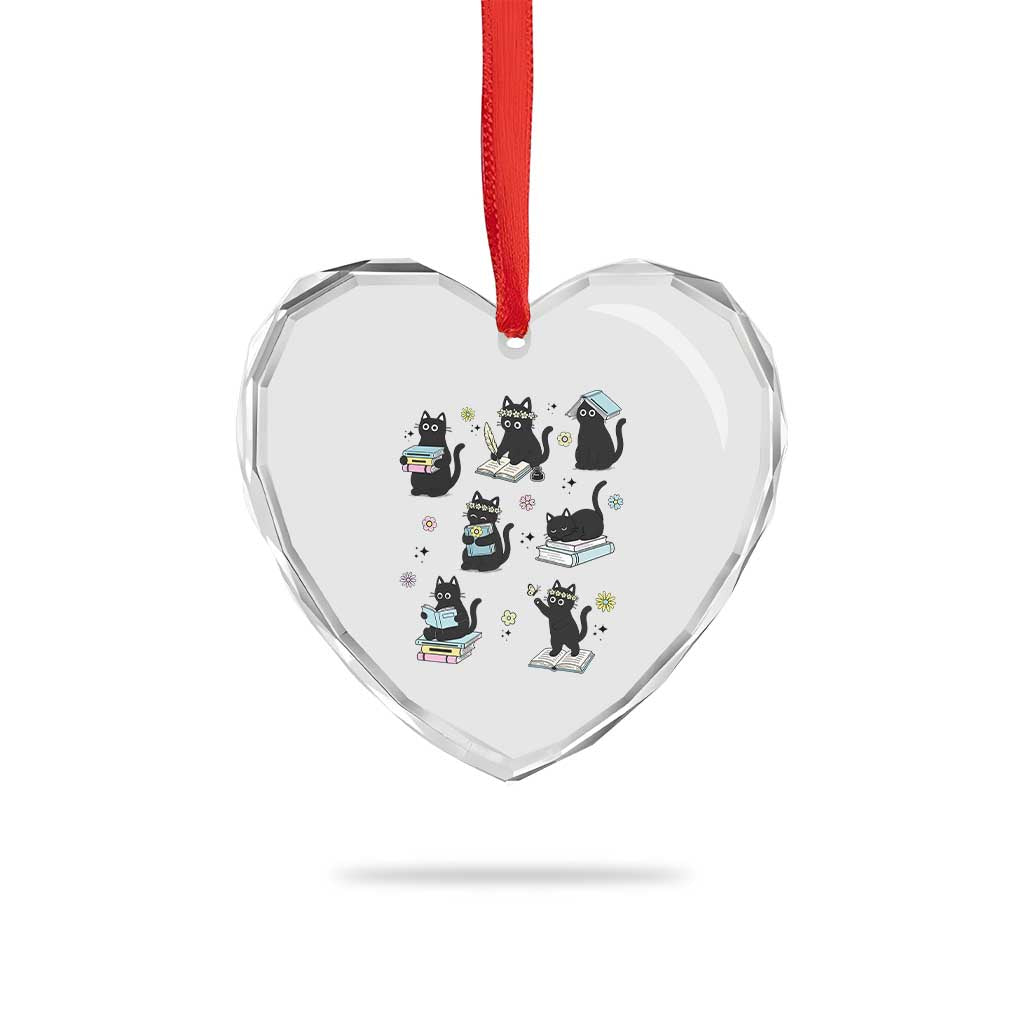 Bookish Black Cat Heart Crystal Glass Ornament Funny Librarian Cat Lover Gift TS12 Print Your Wear