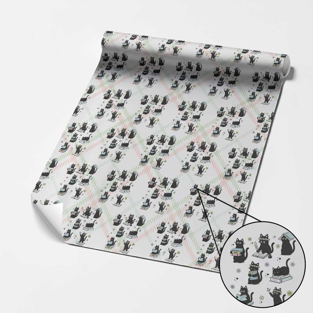 Bookish Black Cat Wrapping Paper Roll Funny Librarian Cat Lover Gift TS12 Christmas Plaid Print Your Wear
