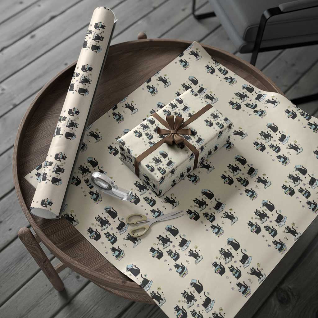 Bookish Black Cat Wrapping Paper Roll Funny Librarian Cat Lover Gift TS12 Beige Print Your Wear