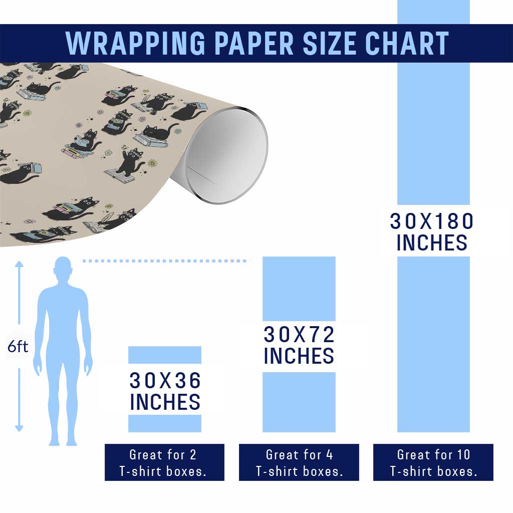 Bookish Black Cat Wrapping Paper Roll Funny Librarian Cat Lover Gift TS12 Print Your Wear