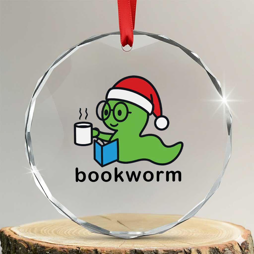 Bookworm Christmas Crystal Glass Ornament Reading Book Lover TS14 Transparent Glass 3'' Circle Print Your Wear