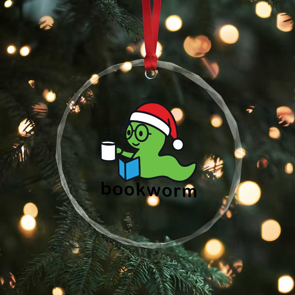 Bookworm Christmas Crystal Glass Ornament Reading Book Lover TS14 Print Your Wear
