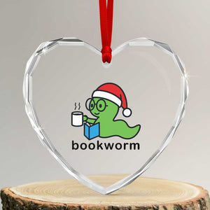 Bookworm Christmas Heart Crystal Glass Ornament Reading Book Lover TS14 Transparent Glass 3'' Heart Print Your Wear