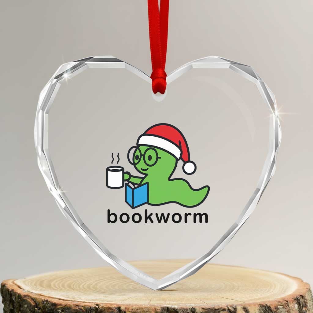 Bookworm Christmas Heart Crystal Glass Ornament Reading Book Lover TS14 Transparent Glass 3'' Heart Print Your Wear