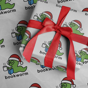 Bookworm Christmas Wrapping Paper Roll Reading Book Lover TS14 White Print Your Wear