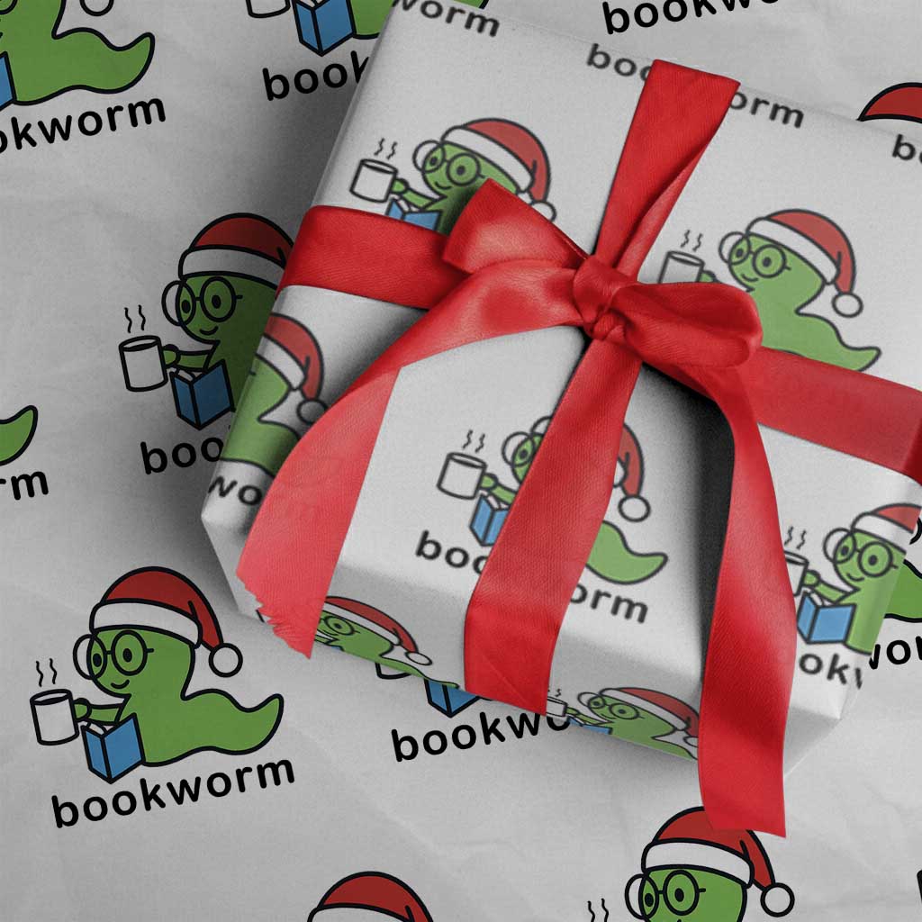 Bookworm Christmas Wrapping Paper Roll Reading Book Lover TS14 White Print Your Wear