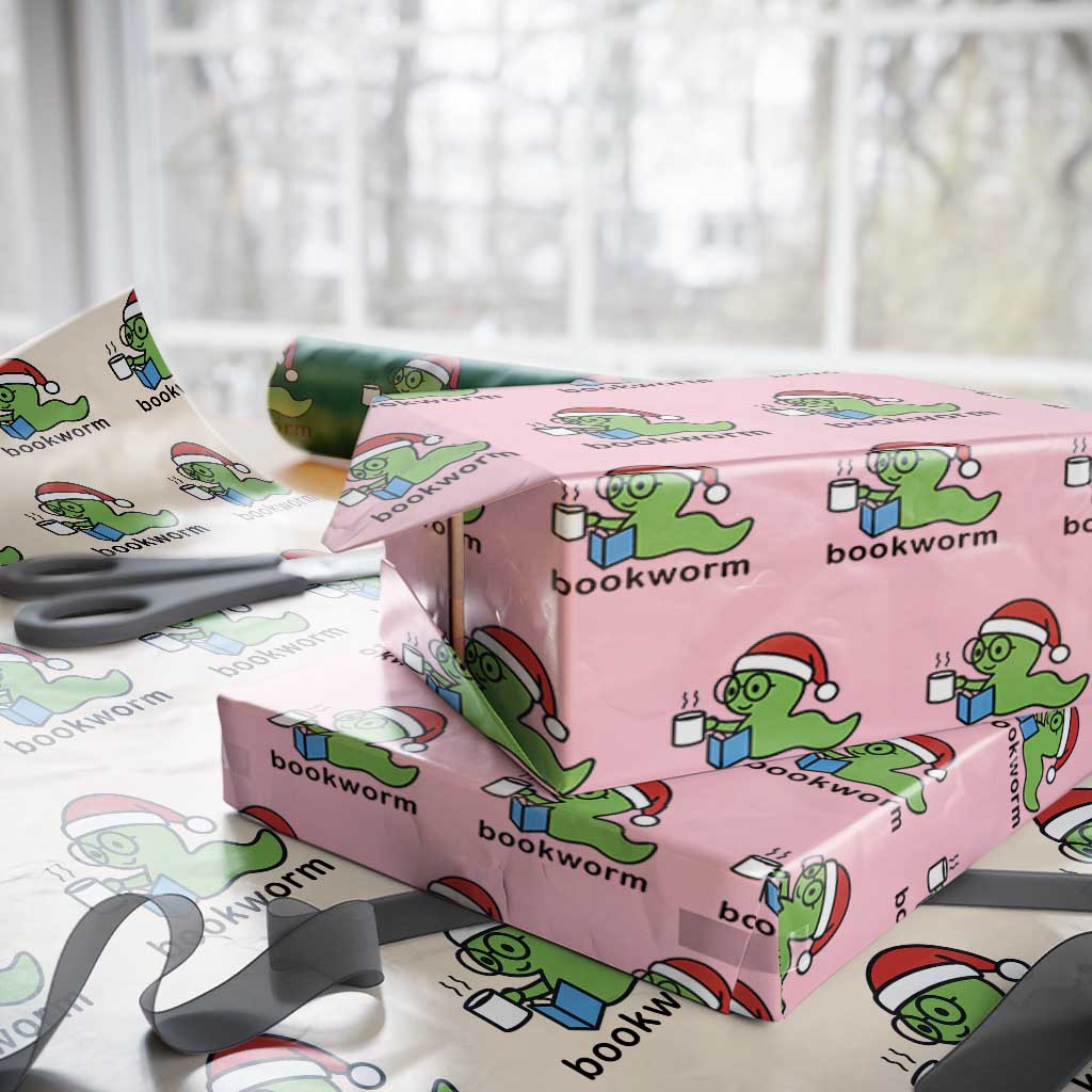 Bookworm Christmas Wrapping Paper Roll Reading Book Lover TS14 Light Pink Print Your Wear