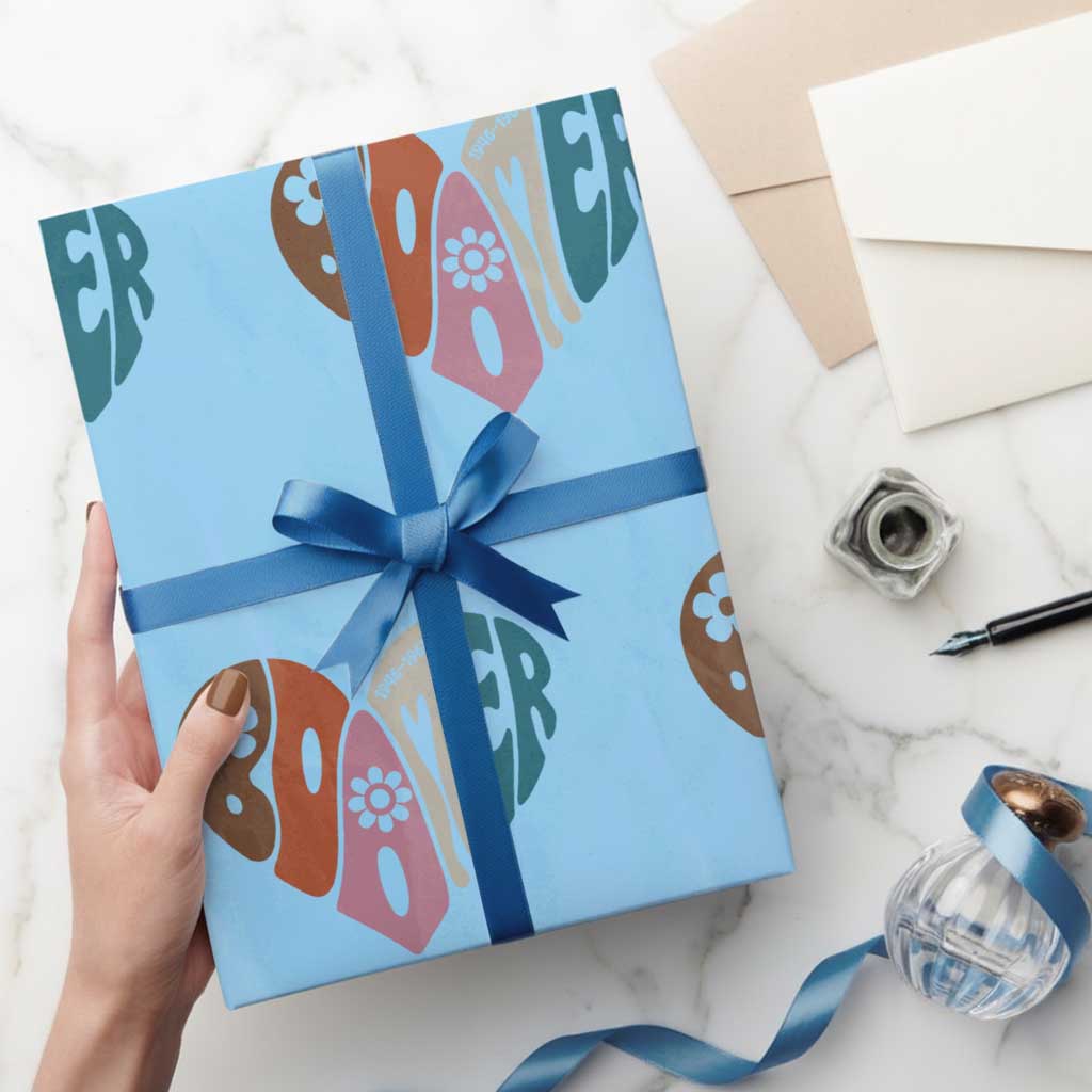 Boomers Generation Wrapping Paper Roll Vintage 40s 50s 60s Hippe Peace Love Hippy TS10 Light Blue Print Your Wear