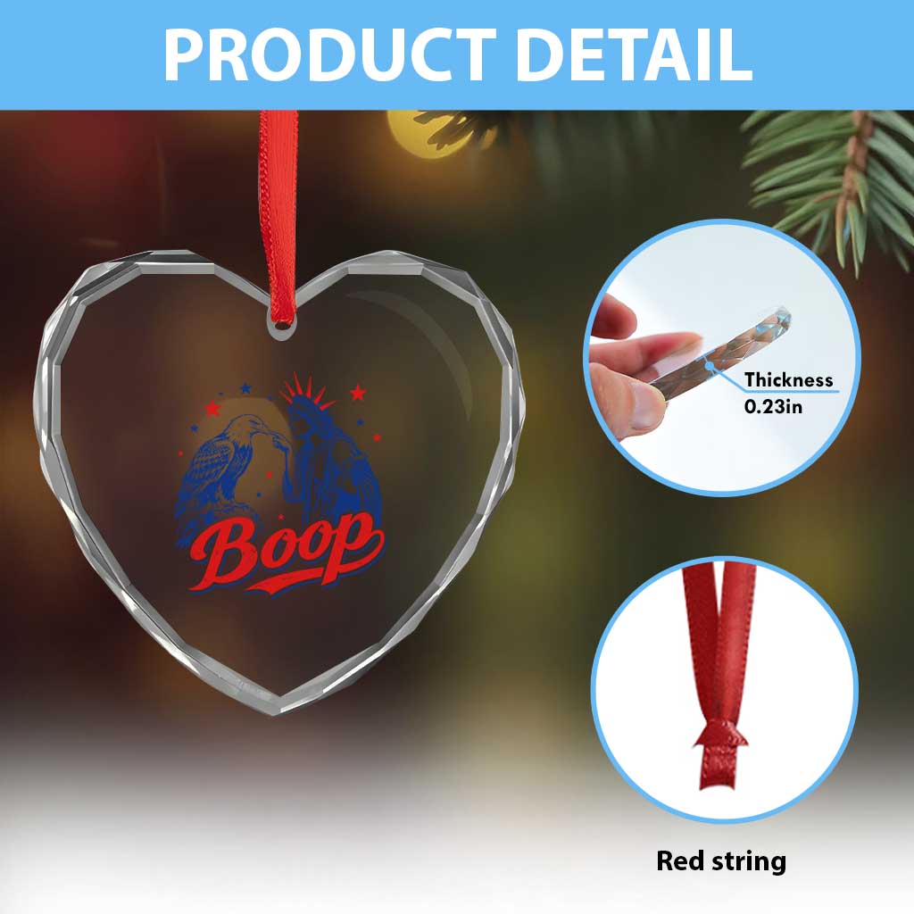 Boop Statue of Liberty and Eagle 4th of July Heart Crystal Glass Ornament