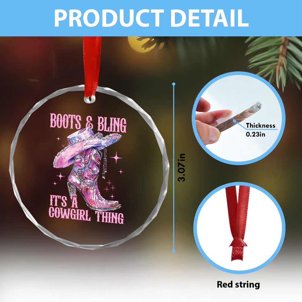 Boots and Bling Its A Cowgirl Thing Crystal Glass Ornament TS10 Print Your Wear
