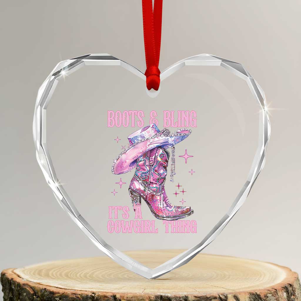 Boots and Bling Its A Cowgirl Thing Heart Crystal Glass Ornament TS10 Transparent Glass 3'' Heart Print Your Wear