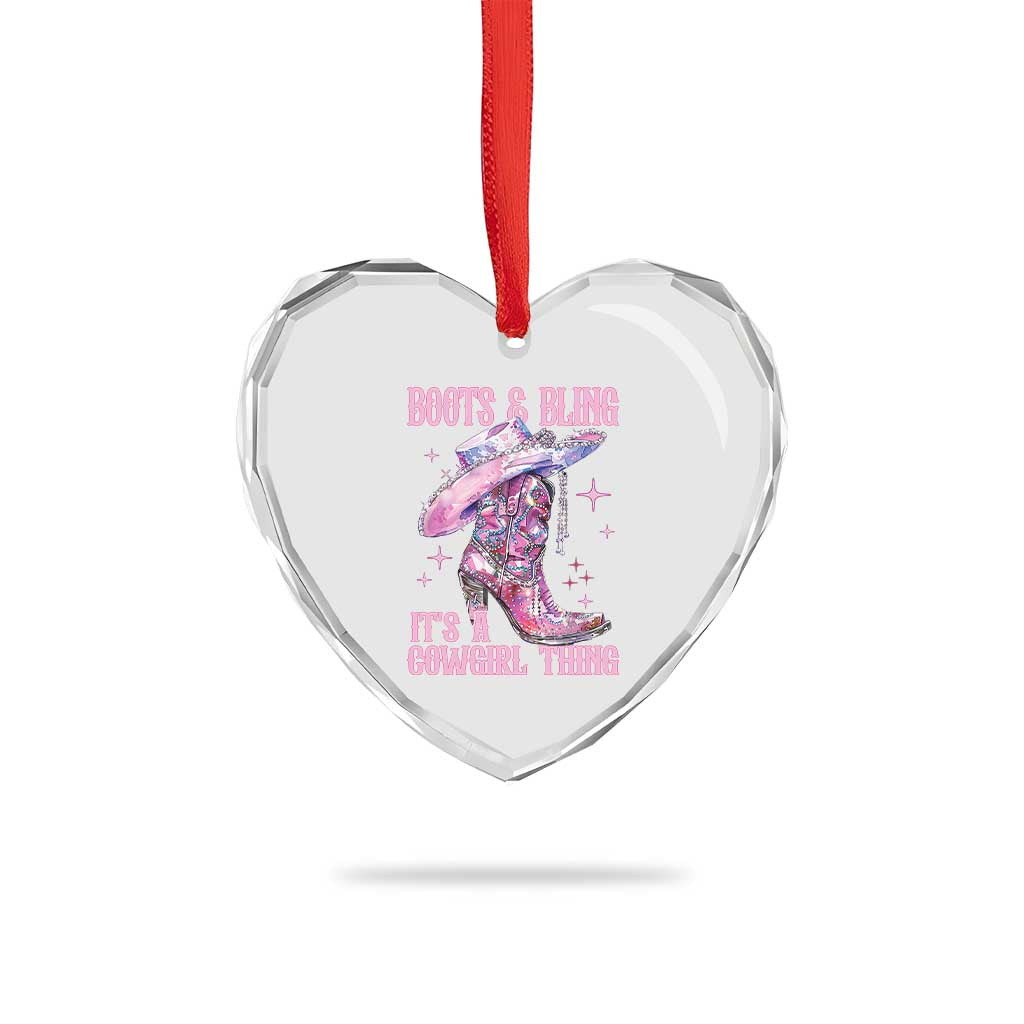 Boots and Bling Its A Cowgirl Thing Heart Crystal Glass Ornament TS10 Print Your Wear