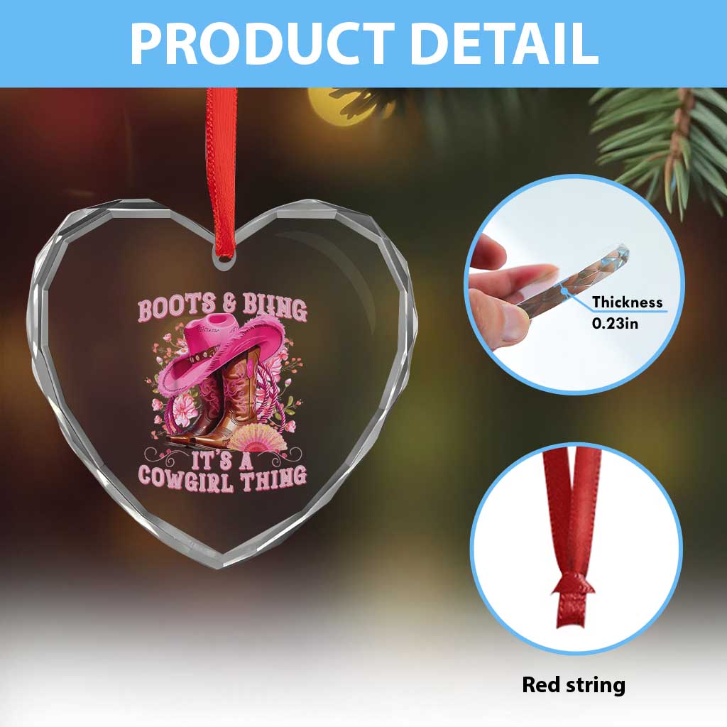 Boots and Bling Its A Cowgirl Thing Western Cowgirl Heart Crystal Glass Ornament TS10 Print Your Wear