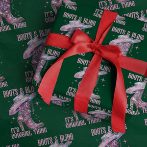 Boots and Bling Its A Cowgirl Thing Wrapping Paper Roll TS10 Green Print Your Wear