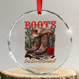Boots On The Ground Crystal Glass Ornament Cowgirl Line Dance Western Cowboy TS02 Transparent Glass 3'' Circle Print Your Wear