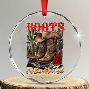 Boots On The Ground Crystal Glass Ornament Cowgirl Line Dance Western Cowboy TS02 Transparent Glass 3'' Circle Print Your Wear