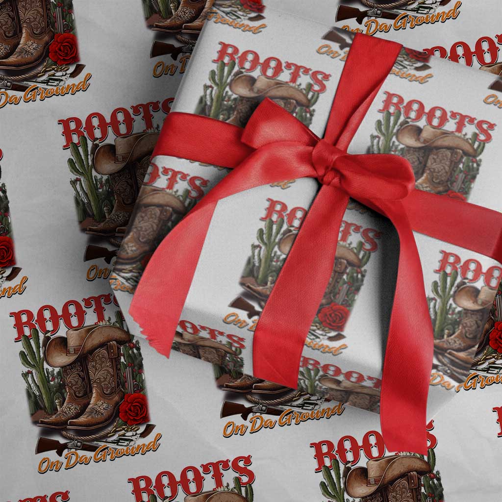 Boots On The Ground Wrapping Paper Roll Cowgirl Line Dance Western Cowboy TS02 White Print Your Wear