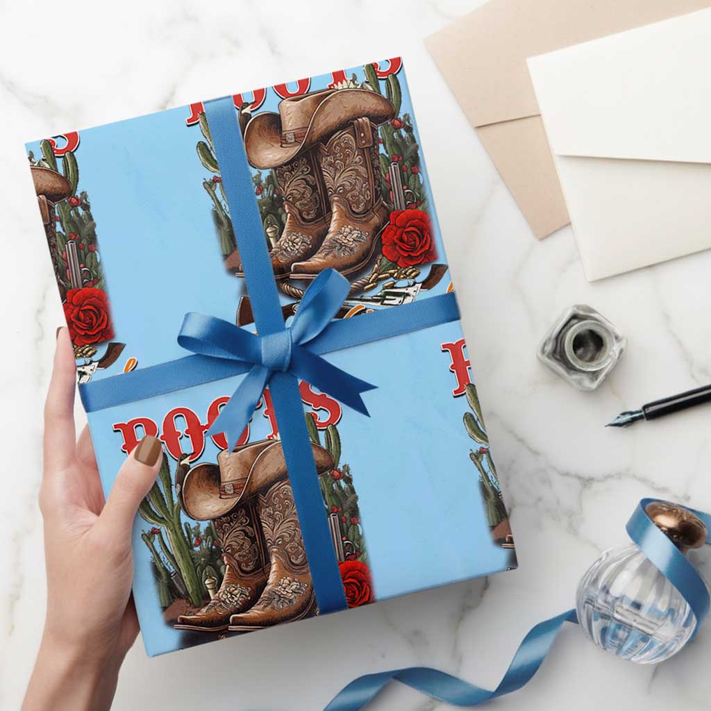 Boots On The Ground Wrapping Paper Roll Cowgirl Line Dance Western Cowboy TS02 Light Blue Print Your Wear