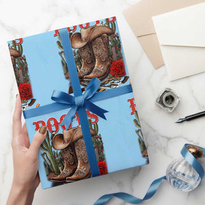 Boots On The Ground Wrapping Paper Roll Cowgirl Line Dance Western Cowboy TS02 Light Blue Print Your Wear