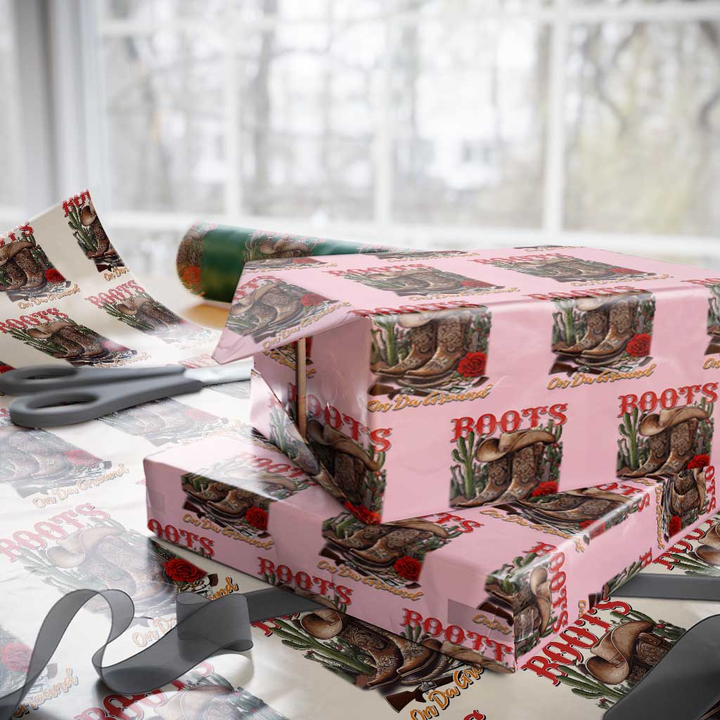 Boots On The Ground Wrapping Paper Roll Cowgirl Line Dance Western Cowboy TS02 Light Pink Print Your Wear