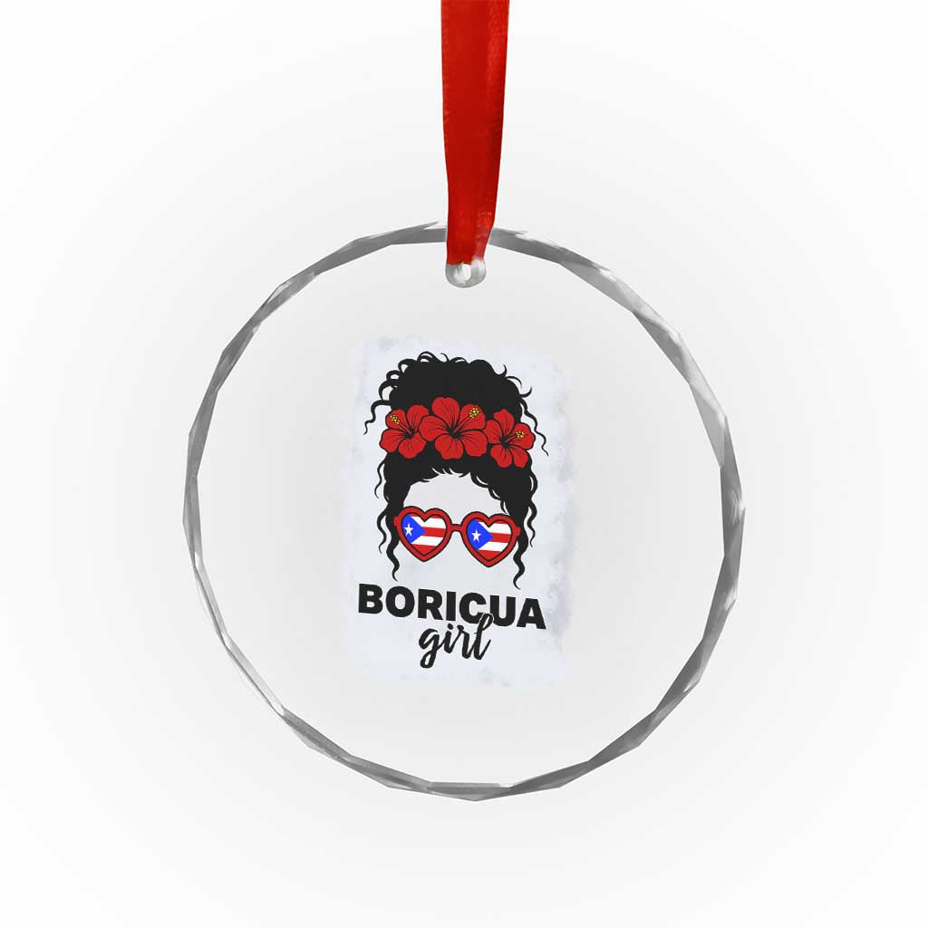 Boricua Girl Crystal Glass Ornament Messy Bun Puerto Rican Flag Hibiscus Flower TS10 Print Your Wear