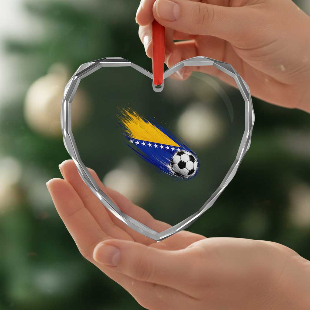Bosnia and Herzegovina Soccer Lover Bosnian Flag Heart Crystal Glass Ornament