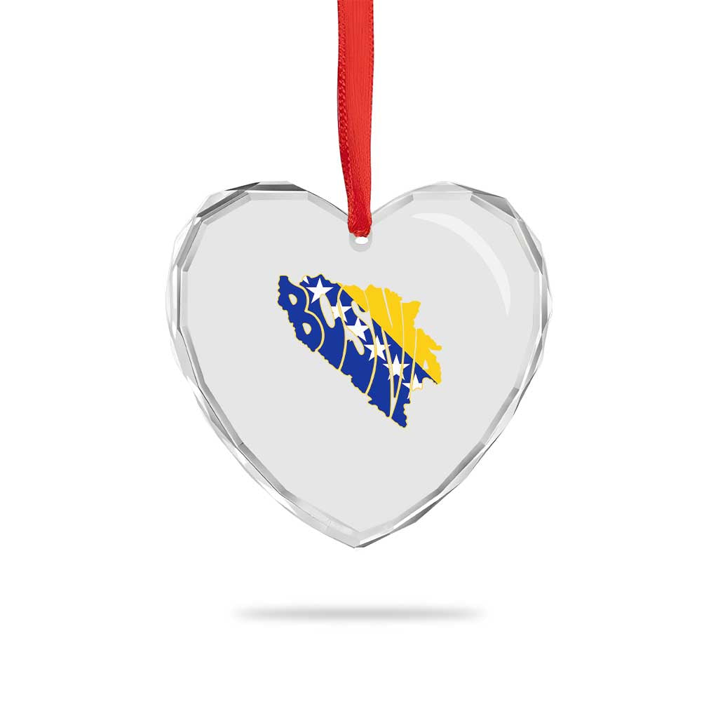 Bosnia And Herzegovina Word Art Map Heart Crystal Glass Ornament Bosnian Pride Gift