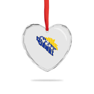 Bosnia And Herzegovina Word Art Map Heart Crystal Glass Ornament Bosnian Pride Gift