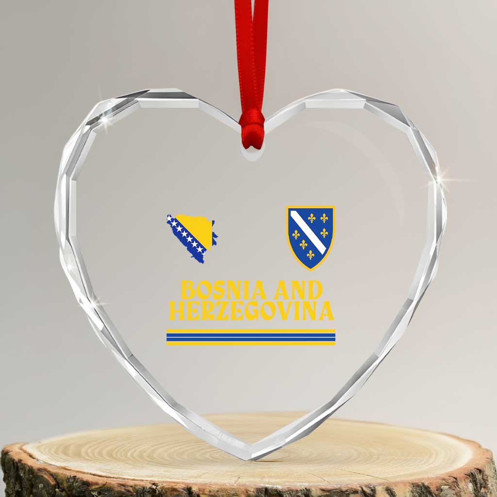 Bosnia Herzegovina Soccer Jersey Style Heart Crystal Glass Ornament Country Map Heritage Football Fan