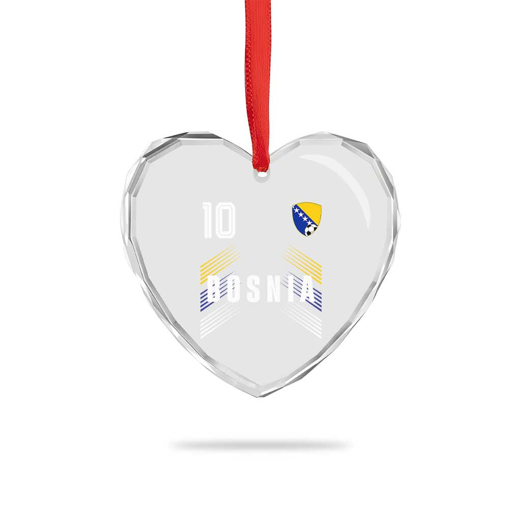 Bosnia Herzegovina Soccer Sports Graphic Number 10 Jersey Style Heart Crystal Glass Ornament Proud Bosnian Football Fans Game Day Pride