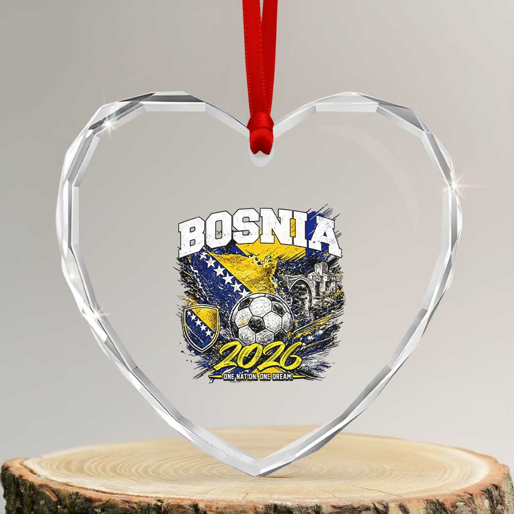 Bosnia Soccer Jersey Pride 2026 Heart Crystal Glass Ornament One Nation One Dream Heritage Football Sports Fan